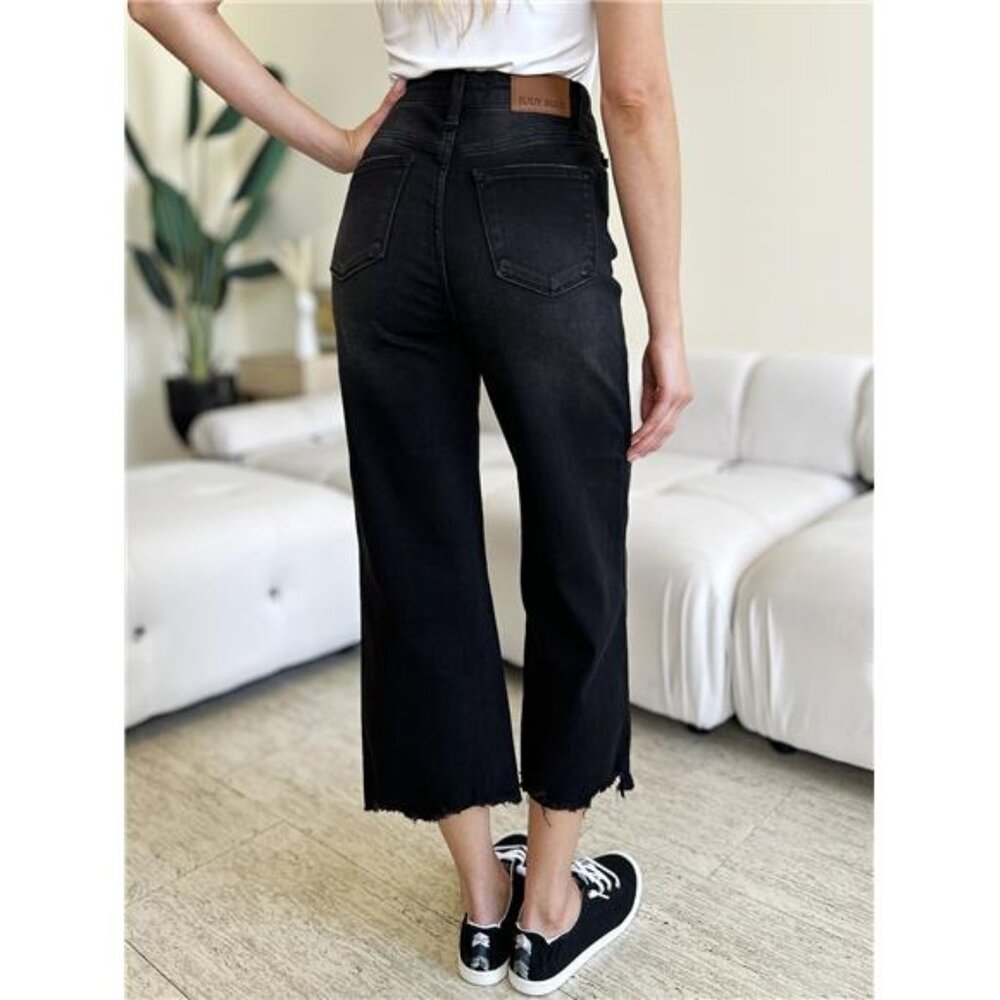 NWT 💙 Judy Blue High Waist Button Fly Jeans, Black, Raw Hem, Slightly Stretchy - Picture 2 of 7